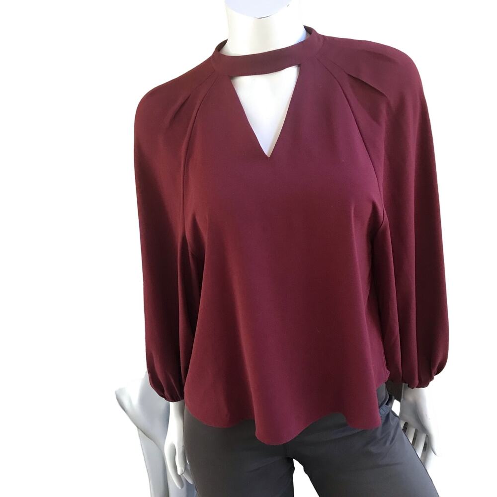 Leith Burgundy Long Sleeve Balloon Sleeve Blouse Women's Size Small